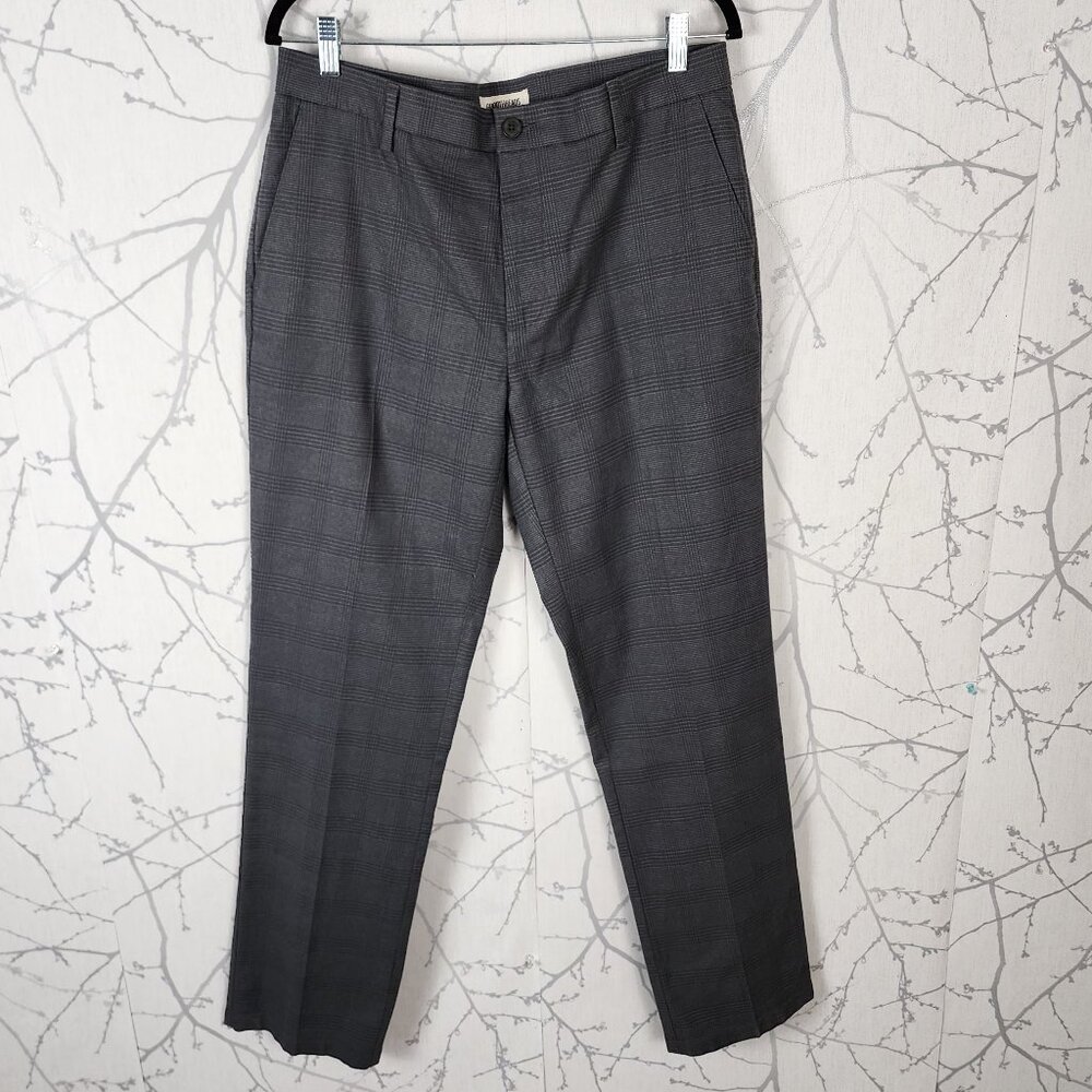 Goodthreads Gray Plaid Cotton Stretch Straight Leg Trousers